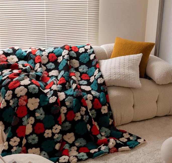 送料無料 ブランケット 掛毛布 大判 可愛い花飾り 韓国風 シープ調 秋冬 暖かい 子ども用 大人 北欧 車..