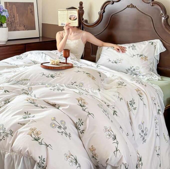 送料無料 布団カバーセット 3点セット 4点セット 可愛い花柄 フリル シングル ダブル クイーン 綿 コッ..