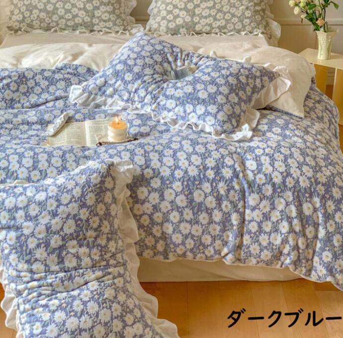 送料無料 布団カバーセット 4点セット 可愛いひなきく 高品質 秋冬 厚手 ふわふわ 暖かい フリル フラ..