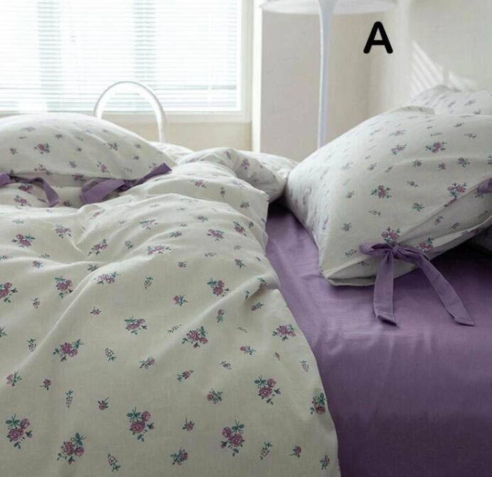 送料無料 寝具カバーセット 4点セット ダブル クイーン 小花柄 可愛い きれいめ 綿100% 通気性 柔らか..