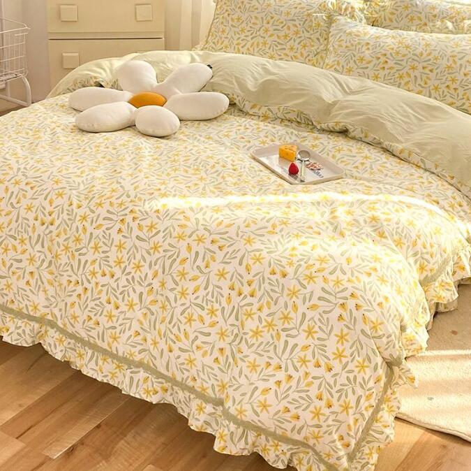 送料無料 布団カバー 4点セット 姫系 綿100% 肌触り良い ダブル 通気性 ベッドカバー 上品 可愛い 掛け..