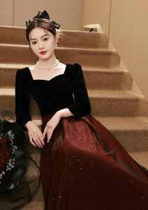 送料無料 ロングドレス 秋冬 演奏会 黒 袖付き 大人 ピアノ発表会 大礼服 ブラック 結婚式 母親 お呼ばれ フェミニン 大きいサイズ 小さいサイズ パーティードレス ロングドレス 袖あり お呼ばれ ブラック S-7L