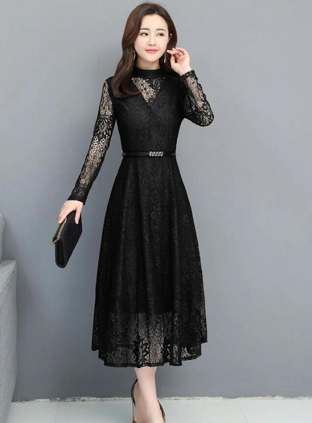 送料無料 ワンピース ベルト付き 結婚式 ドレス 二次会 結婚式ワンピース 長袖ワンピ-ス パーティードレス 大きいサイズ ロングドレス 総レースドレス 二次会結婚式ドレス 着痩せ お呼ばれ M-3XL