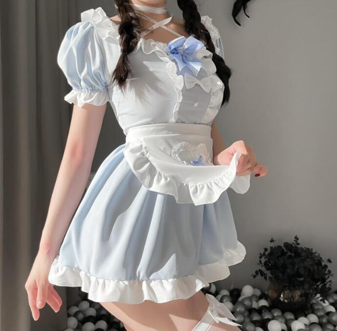 送料無料 ハロウィン コスプレ メイド服 レディース 女子 ジュニア 萌え萌え 半袖 裾フリル リボン エプロンドレス ハート 可愛い ミニ丈 ショート丈 ゴスロリ ロリータ ワンピース セクシー 学園祭 イベント ショーウェア