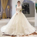 ウェディングドレス オフショルダー Vネック ブライダルドレス トレーン エンパイアドレス ホワイト シャンパン色 結婚式ドレス Aライン フリル キレイめ ロ...