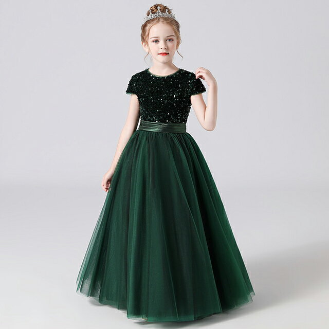 全7色 子供ドレス ワイン赤 ロングドレス ピアノ発表会ドレス スパンコール ドレス 女の子 女児ドレス 演奏会ドレス ネイビー 紺色 黒 ピンク ブルー グリーン キッズドレス チュール ドッキング 100-150cm 送料無料 3