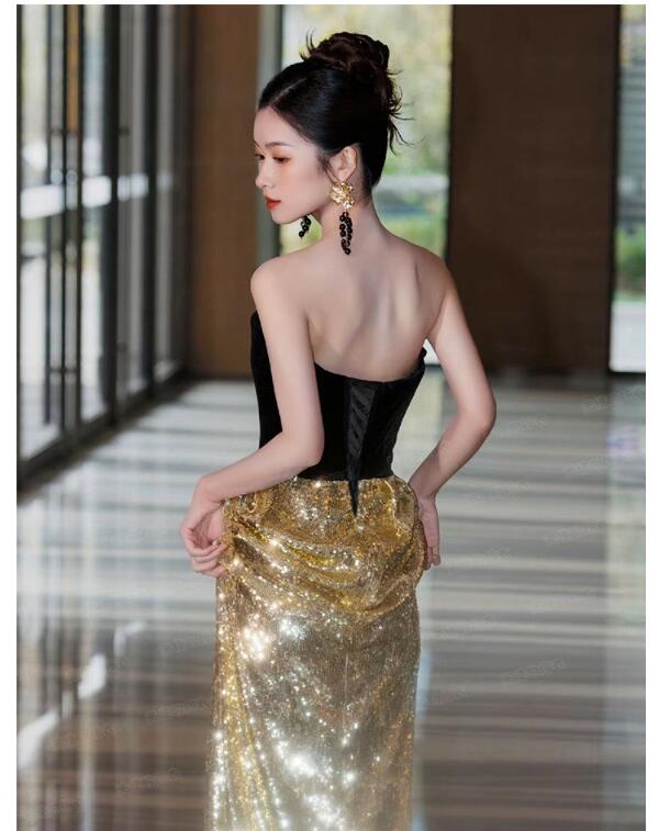 送料無料 イブニングドレス 黒 オフショルダー ベロア ベルベット 刺繍 花柄 オシャレ キレイめ ドッキング チュール ロングドレス パフスリーブ 発表会ドレス パーティードレス ロング丈 成人式ドレス 結婚式 二次会 お呼ばれ 演奏会ドレス XS S M L XL XXL XXXL