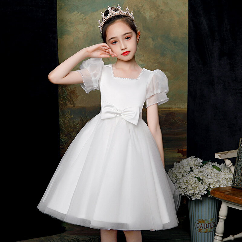 送料無料子供ドレス白ショート丈七五...