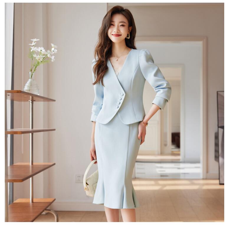 Free Shipping! Women's Suit Set - Skirt Suit - 2-Piece Set - Stylish Suit - Office Wear - Long Sleeves - Spring/Autumn - Solid Color - Perfect for Commuting, Job Hunting, Interviews, Mother's Suits, Graduation Ceremonies, Entrance Ceremonies - Popular Recruitment Suit - Formal Wear - Weddings, After-Parties - Elegant and Graceful - Office Lady