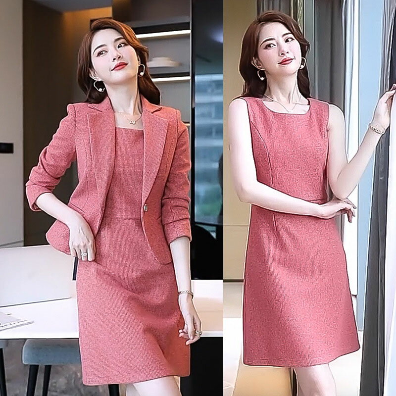 送料無料 ワンピーススーツ レディース グレー ベージュ フォーマル 入学式 卒業式 入園式 卒園式 ママスーツ ワンピース ノースリーブ 2点セット スーツセット 赤 ブルー 通勤 OL オシャレ 春 秋 冬