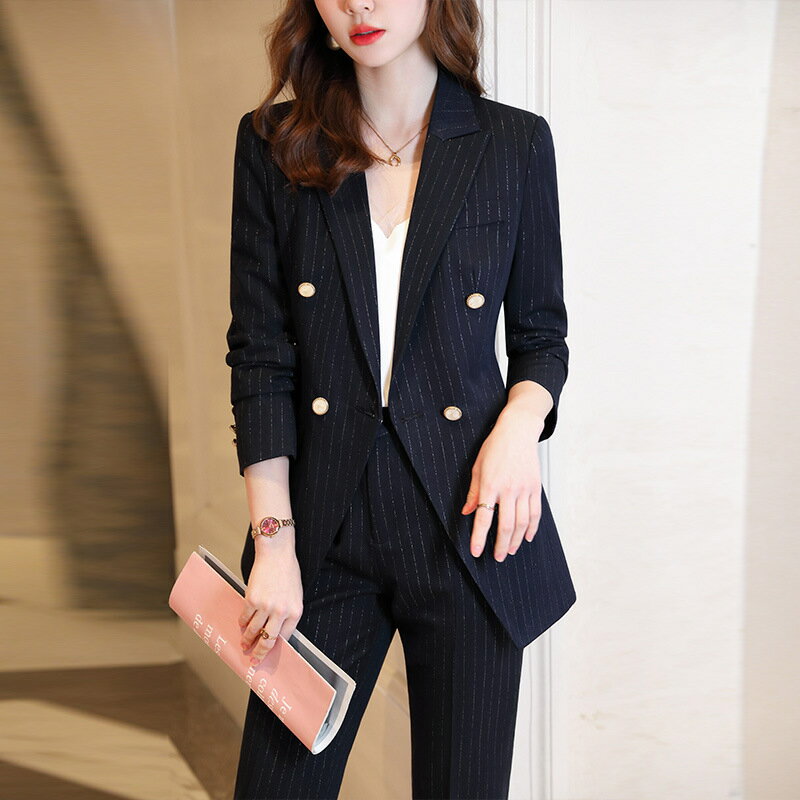 Nylon, Rayon, Polyester - 送料無料 全4色 スーツ レディース パンツスーツ ネイビー ベージュ 黒 ストライプ オシャレ 大きいサイズ スーツ 2点セット ブラウン カジュアルスーツ 通勤 OL オフィススーツ ブラック フォーマル 大きいサイズ S M L XL 2XL 3XL 4XL