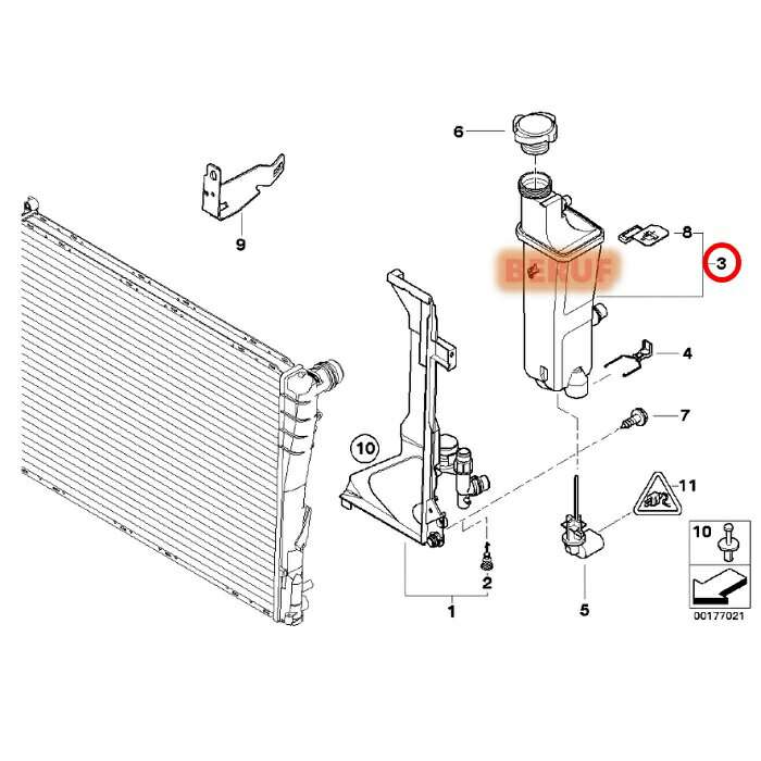 BMW　ラジエーターサブタンク BEHR製 純正OEM　X3シリーズ E83　2.5i 2.5si 3.0i 3.0si　PA25 PA30 PC25 PC30　17117573781