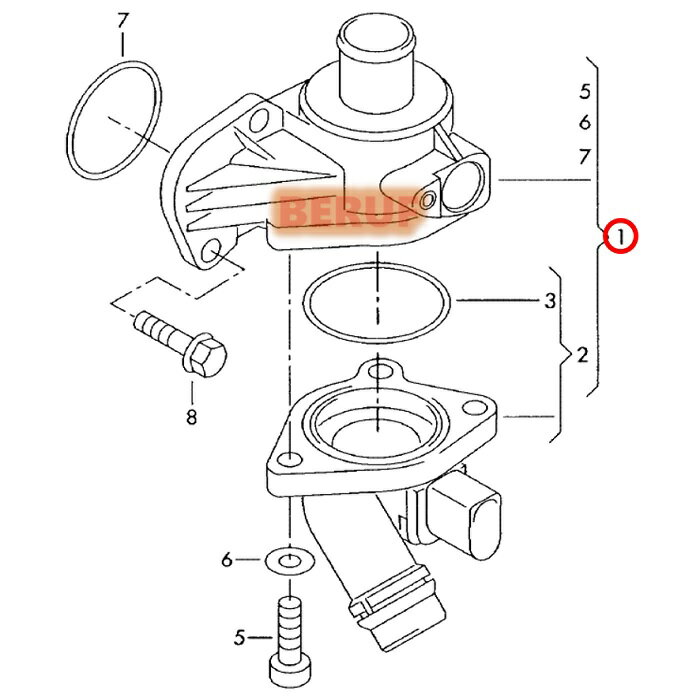 アウディ　サーモスタット BEHR製 純正OEM 105度開弁　A3　8P　8PAXW 8PBLR 8PBLX　06F121111