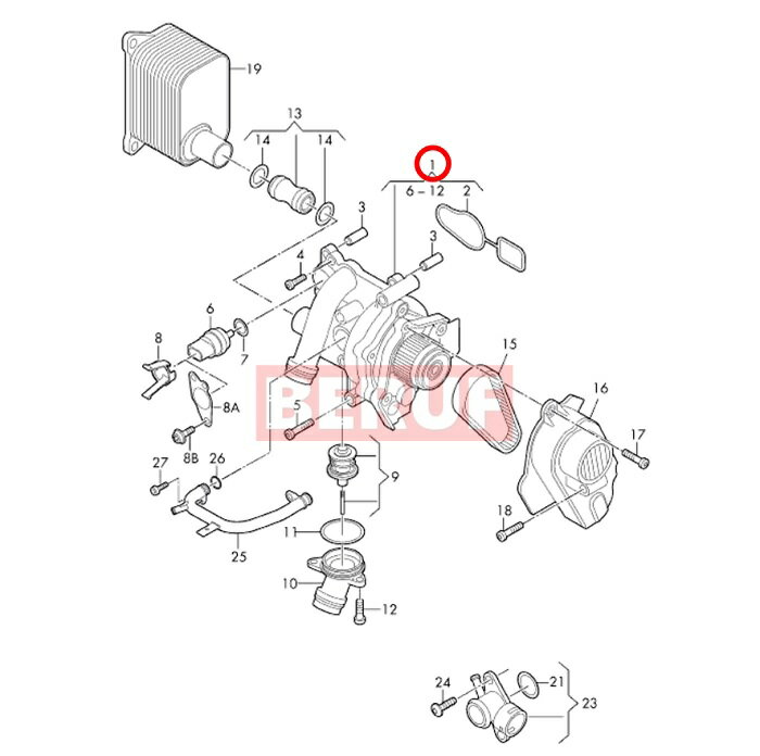 アウディ　ウォーターポンプASSY PIERBURG製　サーモスタット ガスケット付属　A3　8PBYT 8PBZB 8PCDA　06H121026DN