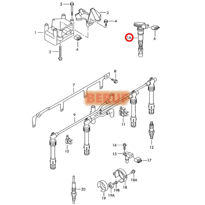 フォルクスワーゲンイグニッションコイルHELLA製イオス1F1FCAW1FBWA07K905715F