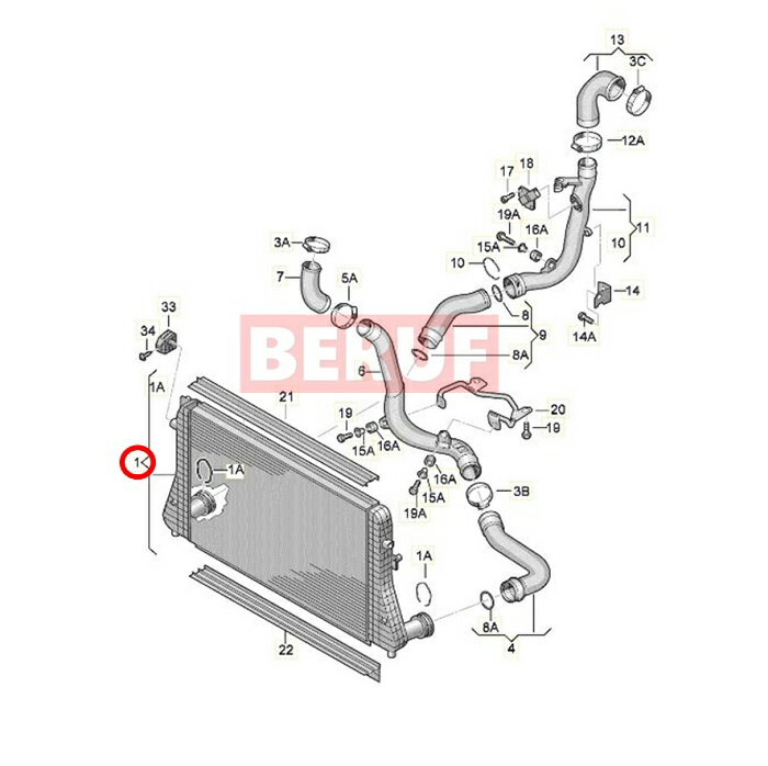 アウディ　インタークーラー BEHR製　A3 8P　8PAXX 8PBWA 8PBYT 8PBZB 8PCCZF 8PCDA　1K0145803T