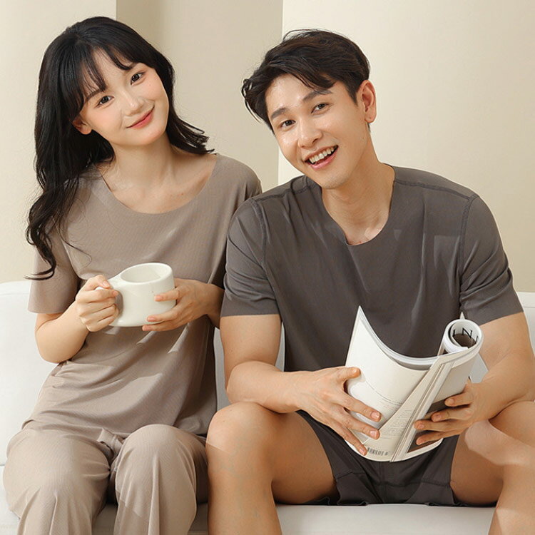 ロングパンツ カップルルームウェア 夏用 カップルパジャマ 部屋着 上下セット 接...