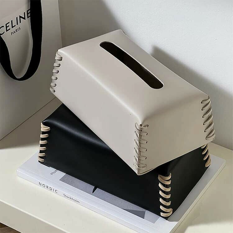 Be-RushSHOPのフェイクレザー レザー調 北欧 ティッシュ入れ 防水 ティッシュケース 軽量 ボックスティッシュケース 卓上 デスク 収納 軽い ティッシュケース 韓国風 シンプル リビング ダイニング 寝室 キッチン｜アングル2