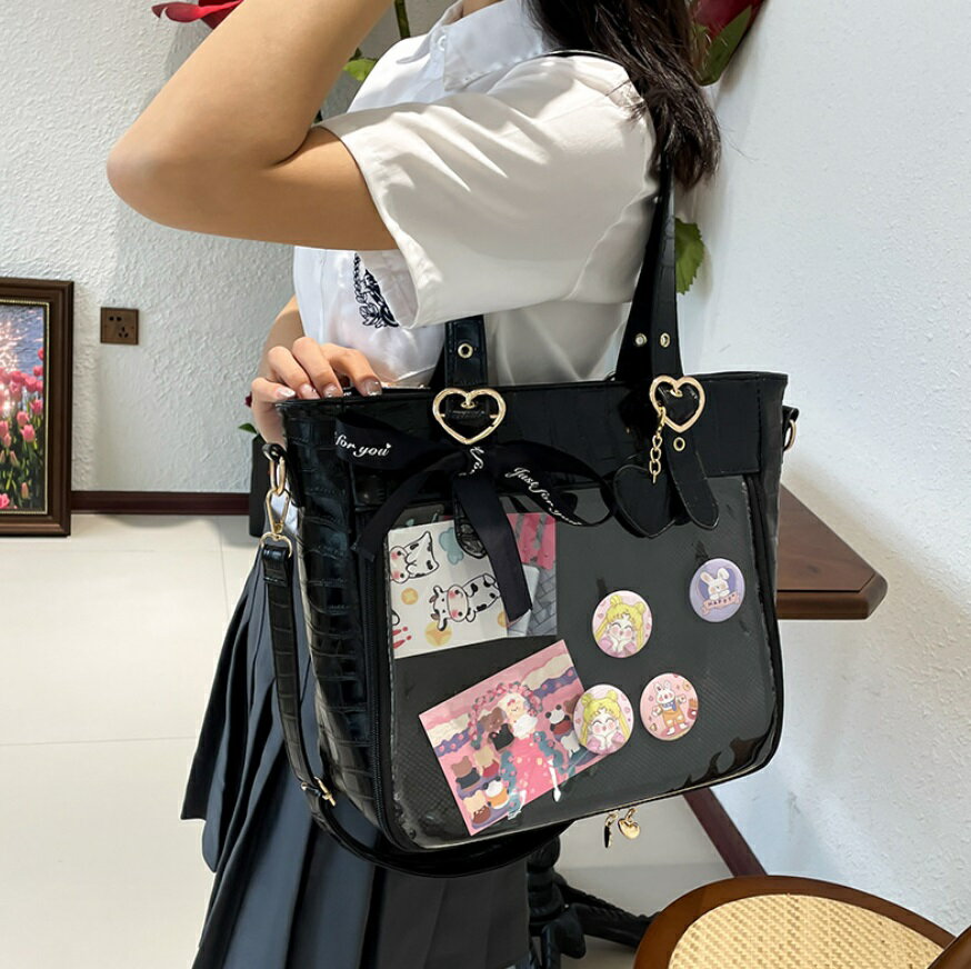 乐天商城 - 痛バッグ レディース 推し活 カバン 大きめ おしゃれ かわいい デコバッグ PU フェイクレザー ビニールトートバ 00966