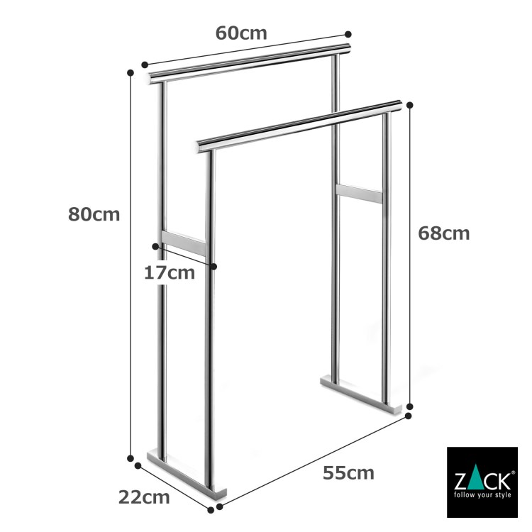 タオルラック｜ZACK 40087 SCALA タオル掛け タオルスタンド 洗濯スタンド 2本レール タオルハンガー 洗濯物スタンド 浴室 洗面 ステンレス おしゃれ 雑貨 かっこいい 上質 高級 ホテルライク 男前インテリア インダストリアル ドイツ デザイナーズ [在庫有り]