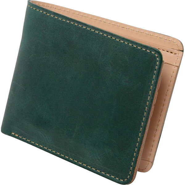 M,I,U,O.J ヌメ革 二つ折り財布 グリーン｜革製品 ご自宅用 プレゼント 贈り物 ギフト 贈答用 高級贈答..