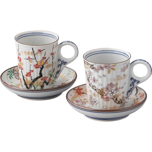 清水焼 彩花鳥 ペアデミタス碗皿｜和食器 食器 ご自宅用 プレゼント 贈り物 ギフト 贈答用 高級贈答品 ..