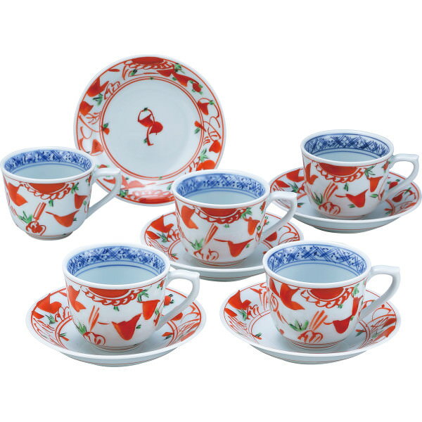 波佐見焼 夢万歴草華紋 珈琲碗皿5客揃|和食器 食器 ご自宅用 プレゼント 贈り物 ギフト 贈答用 高級贈答品 カタログギフト 送料無料