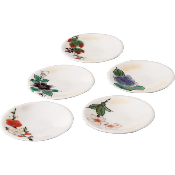 Rakuten - 清水焼 四季の花 三寸皿5枚揃｜皿 セット 和食器 食器 陶器 ご自宅用 プレゼント 贈り物 ギフト 贈答用 高級贈答品 カタログギフト 送料無料