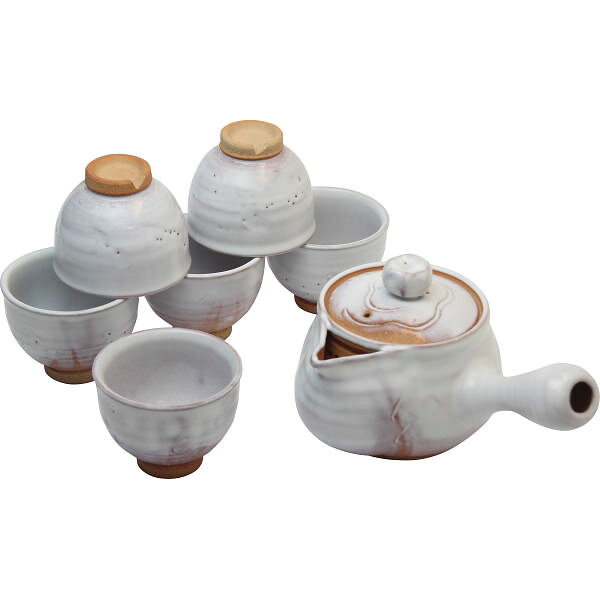 萩焼 白釉茶器揃6客(茶こし付)｜湯のみ セット 陶器 のし対応 ラッピング対応 個包装 選べる 包装紙 おまとめ注文OK ご自宅用 プレゼント 贈り物 ギフト...