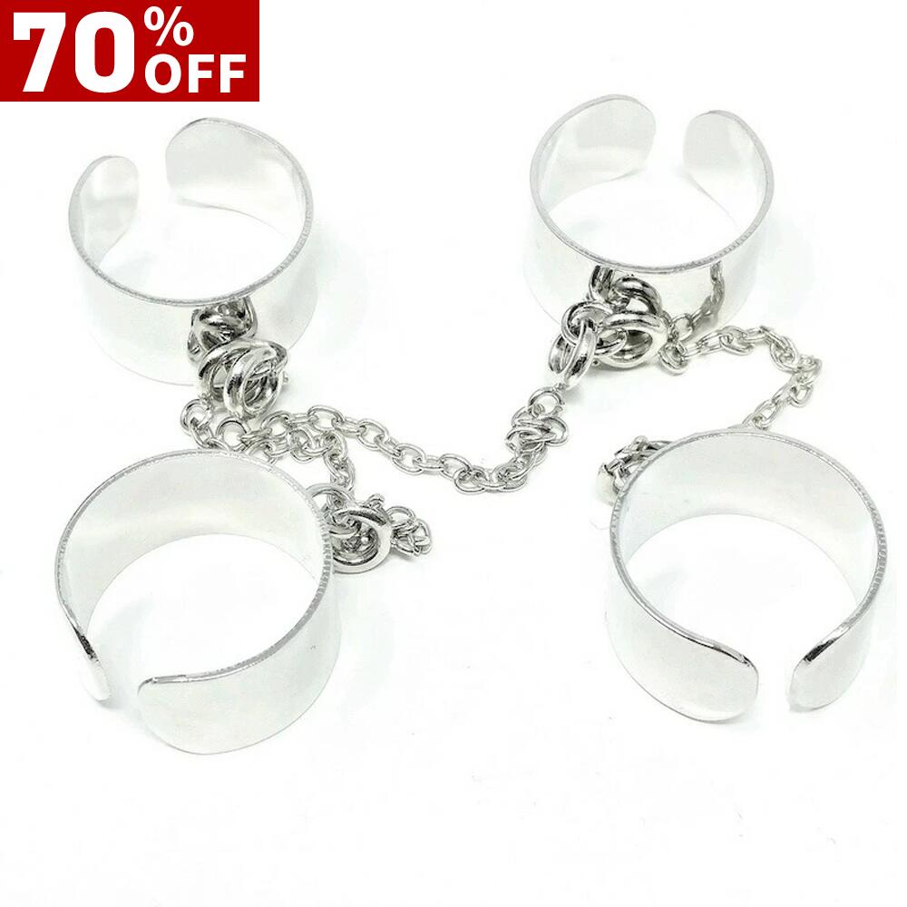 70%OFF【P5倍マラソン限定】4連 リング 指輪 オープンリング フリーサイズ チェーンリング シルバー メ..