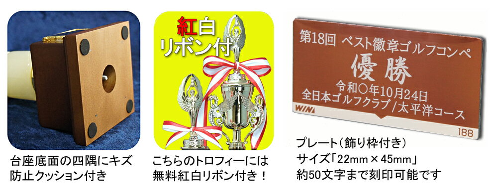 トロフィーゴルフ 文字彫刻無料　送料無料　人気のゴルフトロフィーW-VC4564-Cサイズ ●高さ200mm 3