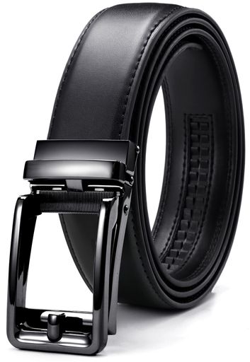 [CHAOREN]ベルトメンズビジネス-オートロック式大きいサイズ紳士用ベルト本革-使いやすいスーツ穴なし無段階調節多サイズ35mm幅箱付き