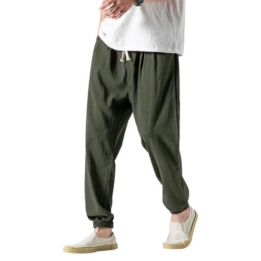 [Kayiyasu]夏ズボンメンズサルエルパンツ9分丈綿麻大きいサイズ接触冷感夏服夏用麻ボトムス軽量涼しい速乾薄手通気性7色M-4XL(Mアーミーグリーン)