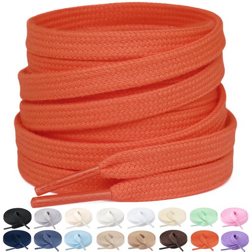 [Stepace]2足(4本入り)純綿平紐平型靴ひも長さ100~160cm16色コットンシューレースオレンジ110