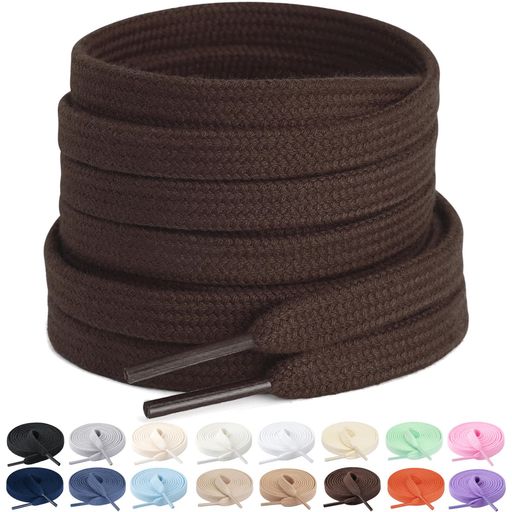 [Stepace]2足(4本入り)純綿平紐平型靴ひも長さ100~160cm10色コットンシューレースブラウン100