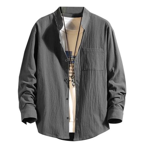 [FLYSHION]シャツメンズ長袖ファッションボタンアップシャツ大きいサイズメンズ無地柔らかいワイシャツ..