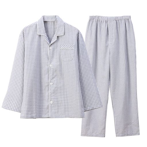 [Poweforest]パジャマメンズ綿100長袖サッカー吸汗速乾通気前開き紳士パジャマ部屋着入院着上下セット春・夏・秋(グレーXL)