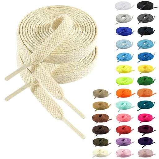 [MECOLO]靴紐シューレース靴ひも【2足セット】【32カラー選択可能・滑り止めでほどけない・糸がほつれない・4~12穴対応】100cm120cm140cm160cm無地スニーカー平紐無地(ベージュ140cm