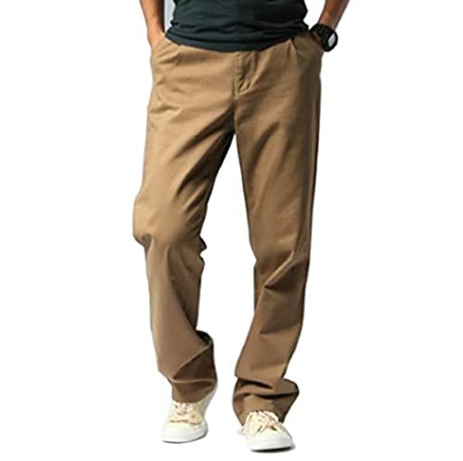 [Nalador]チノパンメンズストレッチ大きいサイズロングパンツゆったりボトムスカラーパンツ無地コットンイージーパンツ快適...(Lブラウン)