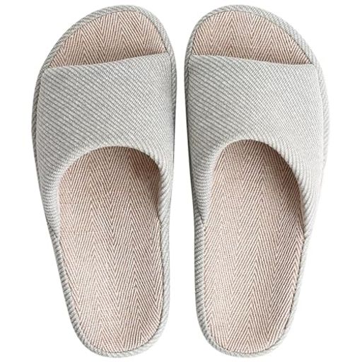 [SOARHOPE]レディーススリッパ麻ルームシューズ室内履き静音軽量前開き和風無地シンプル滑り止め室内夏..