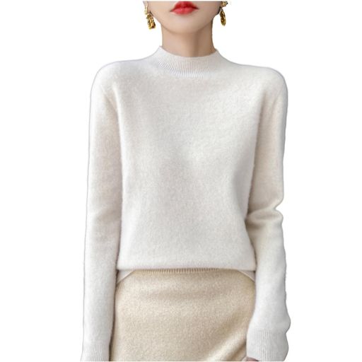 [GDenFrog]ニットセーターレディースリブニットトップスウール100ハイネック長袖プルオーバーニットソーカットソーリブ着痩せ小顔大人可愛い冬秋春MLXLホワイト