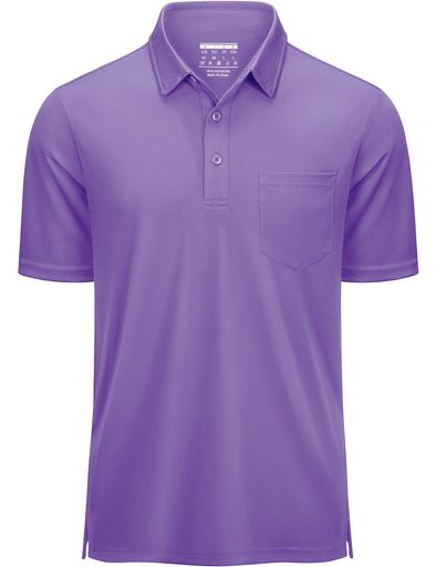 [KEFITEVD]ポロメンズ半袖吸汗速乾ゴルフシャツ夏服テニスウェア無地ドライポロシャツ襟付きトップス通気ビジネスカジュアルライトパープルXL