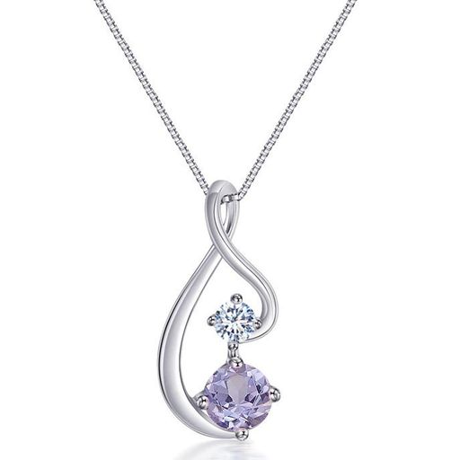 [SK.Whiee]ネックレスレディース最高級ジルコニアペンダント誕生石紫「永遠の桜」シルバー925ネックレ..