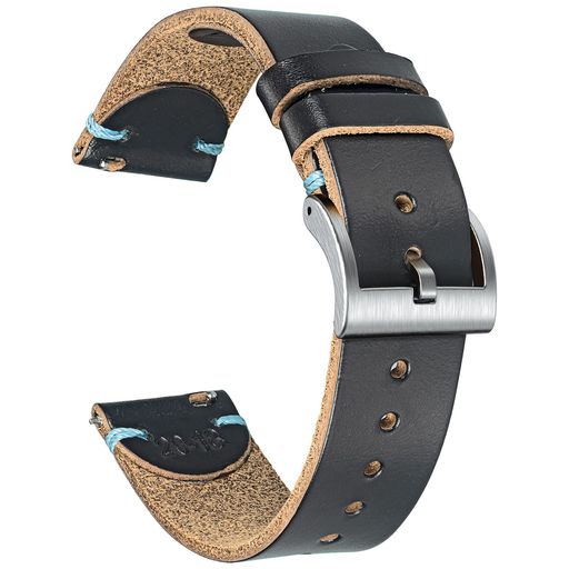 Hemsutクロムエクセルレザー腕時計バンド18mmソフトヴィンテージ時計革ベルトハンドメイド時計ストラップクイックリリースの工具付きステンレスシルバー時計バックル尾錠