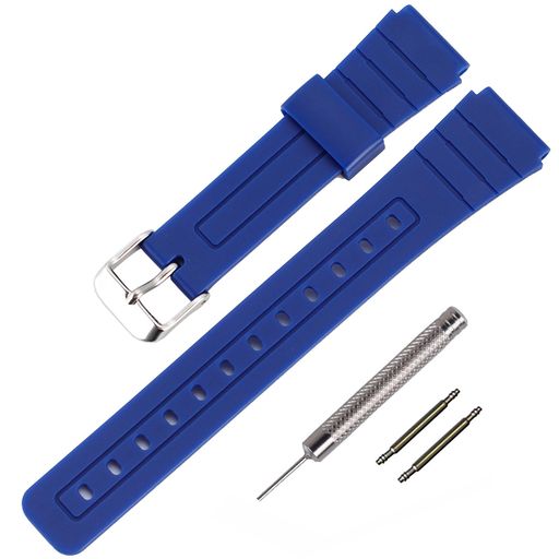 TPU製ウォッチストラップの交換用CasioF-91W/F-84/F-94/F-105/F-108/A-158用バンド(男性・女性兼用)(Blue/SilverBuckle)