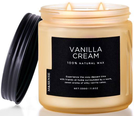 M&SENSEアロマキャンドルキャンドルバニラ&クリームの香り大型330g燃焼時間70時間2本の芯ソイワックス複数の香りジャーキャンドルホワイトデーバレンタイン母の日バレンタインリラックス…