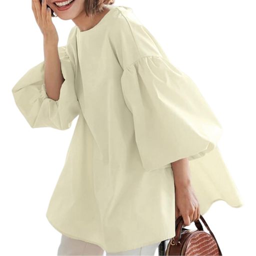 [Guooryvner]グオーリーブナーブラウスレディース半袖夏トップスパフ袖夏服ゆったり大きいサイズ七分袖..