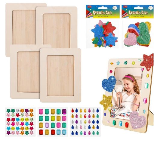 koundeneko木製フォトフレーム4個セットKG判はがき判手作り写真立てキット自由にDIY可能シール付き卓上写真立て手描き木製額縁落書き空白フォトフレーム誕生日子供プレゼント(タイプA)