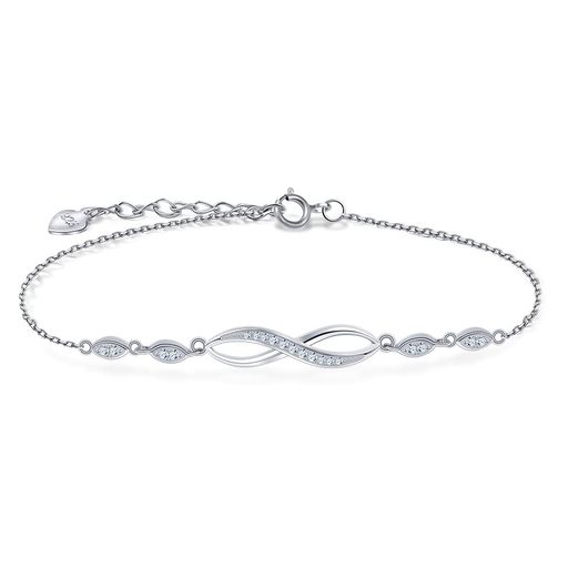 Naniwaaiブレスレットレディース上質ジルコニアブレスレットシルバー925金属アレルギー対応無限18Kプラチナメッキ女性アクセサリー長さ調整可能細タイププレ...