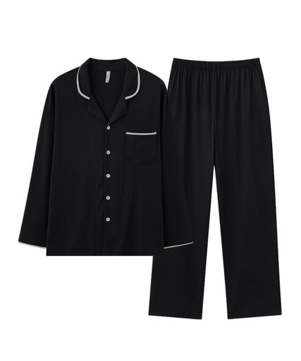 [RENPAI]パジャマメンズ綿100ルームウェア上下セット部屋着前開き寝巻きナイトウェアメンズ寝間着通気性快適シンプル便利服紳士入院着黒大きいサイズ長袖長ズボンルーズ肌に優しい春秋用